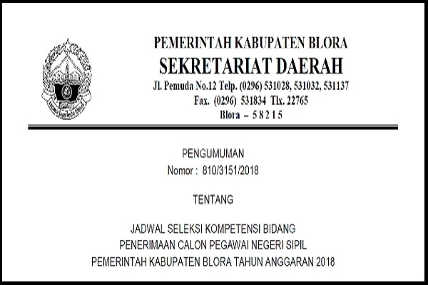 Pengumunan Jadwal SKB CPNS Blora 2018