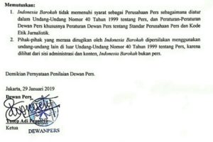 DEWAN PERS: INDONESIA BAROKAH BUKAN PERS!