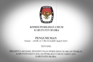 KPU BLORA TUNTASKAN REKAPITULASI, JOKOWI-MARUF RAIH 78 PERSEN SUARA