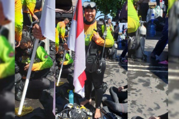 Bripda Titis Widyaningtyas dalam pemecahan rekor dunia, Guinness World Record di Pantai Kawasan Megamas, Manado, Sulawesi Utara_