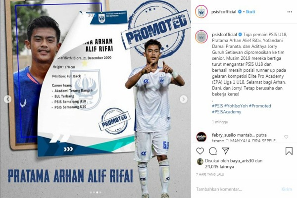 Pratama Arhan Alif Rifai (sumber foto: akun instagram @psisfcofficial)