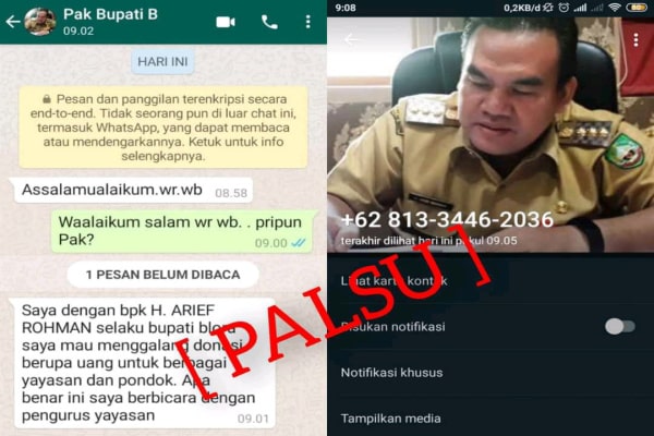 NGAKU BUPATI, PENIPU INI GALANG DONASI MELALUI WA