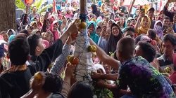 Ratusan warga Kelurahan Bangkle, Kecamatan/Kabupaten Blora, Jawa Tengah antusias berebut dua gunungan, saat acara Grebek Kelurahan ke 243, di makam  leluhur Astana Sentana Putra.