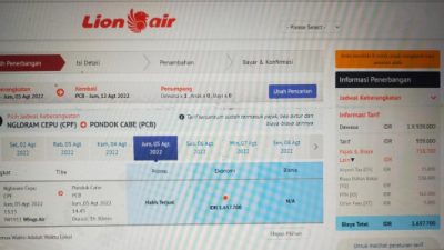 HARGA TIKET PENERBANGAN NGLORAM-PONDOK CABE TURUN RP 223.200