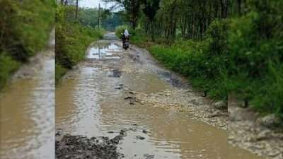 Kondisi jalan penghubung Desa Sambongwangan, Kecamatan Randublatung menuju Desa Kepoh, Kecamatan Jati, Blora.